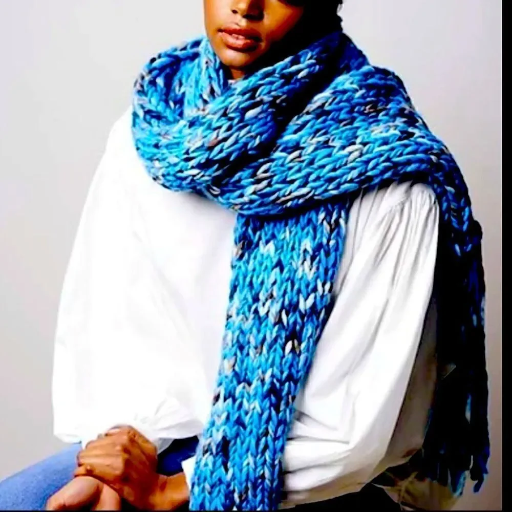 HAND CRAFTED Luxury Chunky scarf wool 2 strand 120”x10”Malabrigio Rasta Yarn